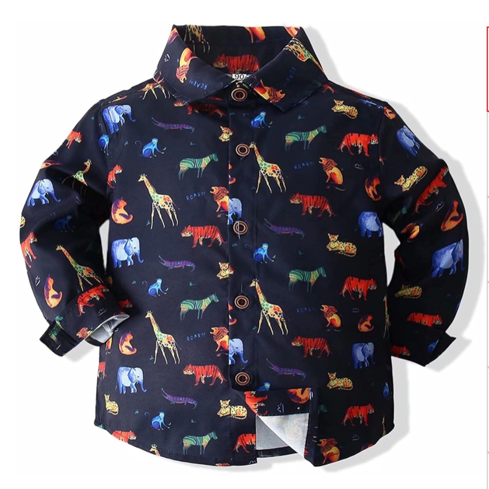 NEW Baby Boys Button-Down Long Sleeved Shirt Animal Print Shirt 6-12 Months